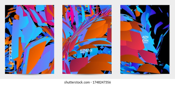 Plantilla de volante abstracta con explosión aleatoria de partículas pequeñas de color brillante. Diseño de medios sociales de música deportiva. Fondo dinámico del arte óptico con movimiento en el espacio ultraterrestre. Vector futurista.