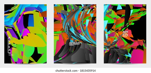 Abstract flyer template with bright colored random small particle explosion. Sport music social media layout. Optical art dynamic background with outer space motion. Futuristic vector.