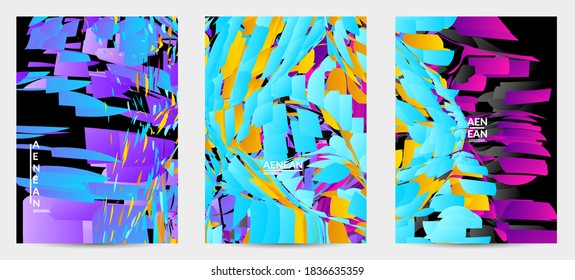 Abstract flyer template with bright colored random small particle explosion. Sport music social media layout. Optical art dynamic background with outer space motion. Futuristic vector.