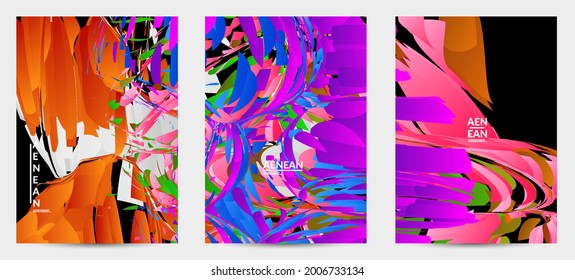 Plantilla de volante abstracta con explosión aleatoria de partículas pequeñas de color brillante. Diseño de medios sociales de música deportiva. Fondo dinámico del arte óptico con movimiento en el espacio ultraterrestre. Vector futurista.