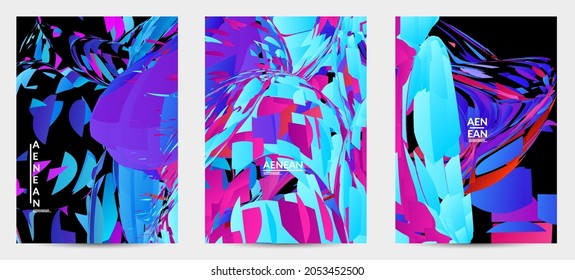 Abstract flyer template with bright colored random small particle explosion. Sport music social media layout. Optical art dynamic background with outer space motion. Futuristic vector.