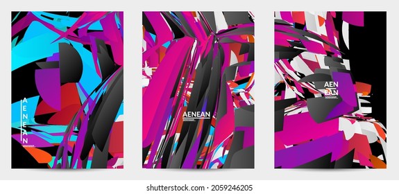 Abstract flyer template with bright colored random small particle explosion. Sport music social media layout. Optical art dynamic background with outer space motion. Futuristic vector.