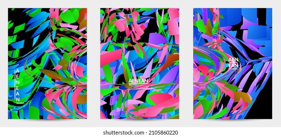 Abstract flyer template with bright colored random small particle explosion. Sport music social media layout. Optical art dynamic background with outer space motion. Futuristic vector.