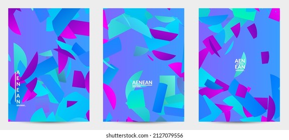 Plantilla de volante abstracta con franjas aleatorias de colores vivos. Diseño dinámico y moderno con formas geométricas de gradiente dispersas. Sencillos elementos futuristas de color. Diseño de medios sociales de música deportiva.