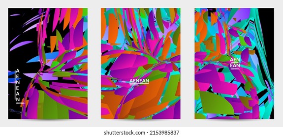 Abstract flyer template with bright colored random small particle explosion. Sport music social media layout. Optical art dynamic background with outer space motion. Futuristic vector.