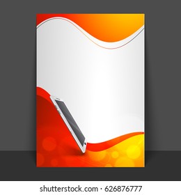 Abstract Flyer, Template or Brochure design with digital tablet for Business concept.