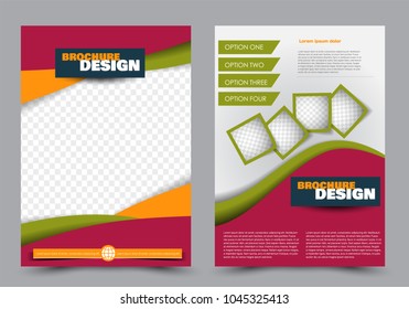 Abstract flyer template. Business brochure design. Green, pink, and orange color. Vector illustration.