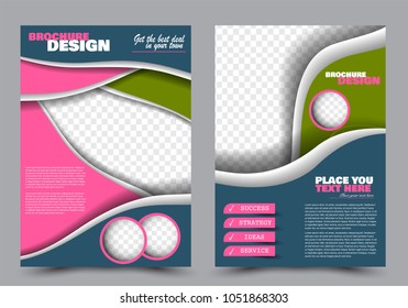 Abstract flyer template. Business brochure design. Blue, green, and pink color. Vector illustration.