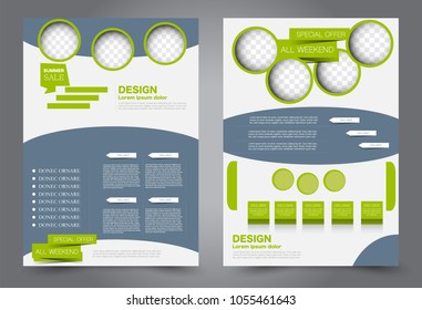 Abstract flyer template. Business brochure design. Green and grey color. Vector illustration.