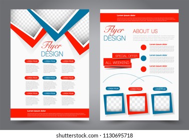 Abstract flyer template. Business brochure design. Blue and orange color. Vector illustration.