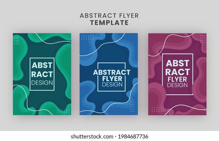 Abstract Flyer Or Template Design With Fluid Art In Three Color Options.