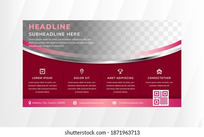 El diseño de la plantilla de volante abstracto utiliza el fondo de color rojo. disposición horizontal con borde de curva del espacio fotográfico. patrón cuadrado. 