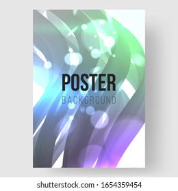 Abstract flyer template. Dynamic composition with trendy liquid fluid 3d shapes. Monochrome, black and white flow shapes and glare, bokeh, sparks. Eps10 vector illustration.