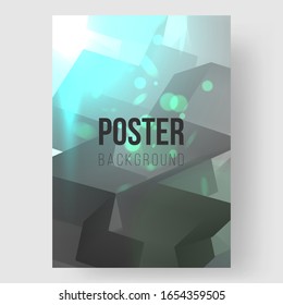 Abstract flyer template. Dynamic composition with trendy liquid fluid 3d shapes. Monochrome, black and white flow shapes and glare, bokeh, sparks. Eps10 vector illustration.