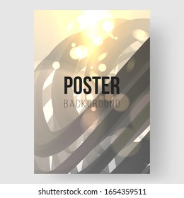 Abstract flyer template. Dynamic composition with trendy liquid fluid 3d shapes. Monochrome, black and white flow shapes and glare, bokeh, sparks. Eps10 vector illustration.