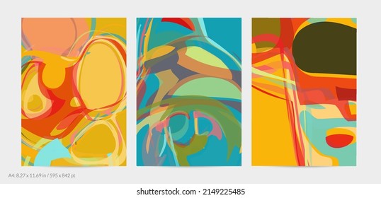Abstract flyer template with large scale bright acrylic paint brush stroke texture. Deep dark colors. Random overlapping shapes with smooth watery look. Liquid fluid paint art backdrop design.
