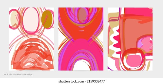 Abstract Flyer Template With Large Scale Bright Acrylic Paint Brush Stroke Texture On White Background. Random Overlapping Shapes With Smooth Watery Look. Liquid Fluid Paint Art Backdrop Design.