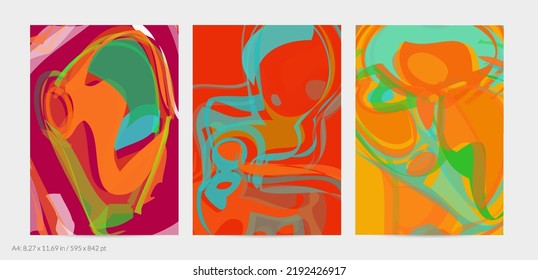 Abstract flyer template with large scale bright acrylic paint brush stroke texture. Deep dark colors. Random overlapping shapes with smooth watery look. Liquid fluid paint art backdrop design.