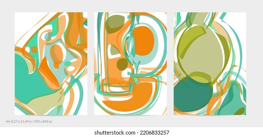 Abstract flyer template with large scale bright acrylic paint brush stroke texture on white background. Random overlapping shapes with smooth watery look. Liquid fluid paint art backdrop design.