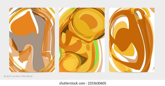 Plantilla de volante abstracta con textura de pincel acrílico brillante de gran escala sobre fondo blanco. Formas solapadas aleatorias con un aspecto acuoso suave. Diseño de fondo de pintura de líquido líquido.