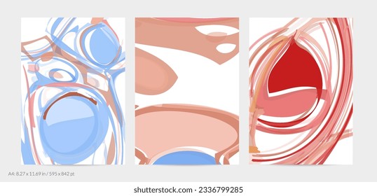 Abstract flyer template with large scale bright acrylic paint brush stroke texture on white background. Random overlapping shapes with smooth watery look. Liquid fluid paint art backdrop design.