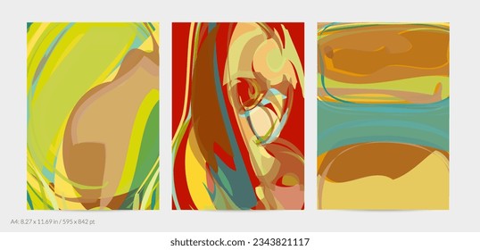 Abstract flyer template with large scale bright acrylic paint brush stroke texture. Deep dark colors. Random overlapping shapes with smooth watery look. Liquid fluid paint art backdrop design.