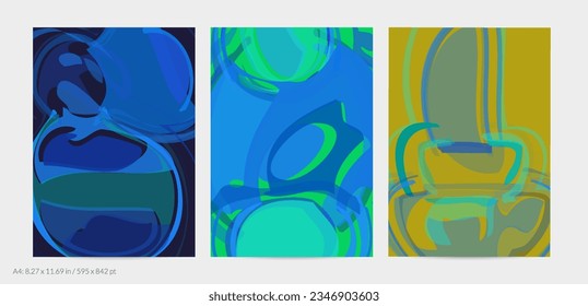 Abstract flyer template with large scale bright acrylic paint brush stroke texture. Deep dark colors. Random overlapping shapes with smooth watery look. Liquid fluid paint art backdrop design.