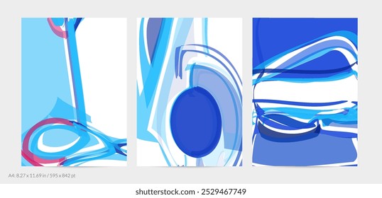 Modelo de folheto abstrato com grande escala de tinta acrílica brilhante pincelada textura traçado no fundo branco. Formas sobrepostas aleatórias com aparência aquosa suave. Líquido fluido pintura arte design de fundo.