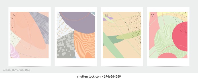 Abstrakte Flyer-Vorlage mit Linien und überlappenden Farbblöcken. Zeitgenössische einfache Komposition. Modernes Kunstdesign. Natürliche Farbe strukturiert mit Flecken und Linien. Matte Farben.