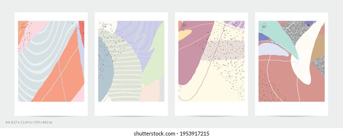 Abstract flyer template with lines and overlapping paint blobs. Contemporary simple composition. Modern art design. Natural color textured with spots and lines. Matte colors.