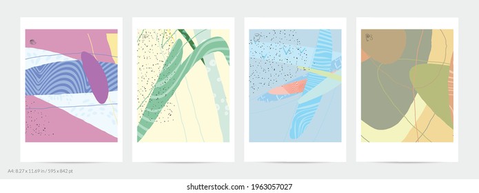 Abstract flyer template with lines and overlapping paint blobs. Contemporary simple composition. Modern art design. Natural color textured with spots and lines. Matte colors.