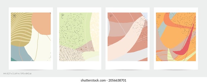 Plantilla de volante abstracta con líneas y manchas de pintura superpuestas. Composición simple contemporánea. Diseño de arte moderno. Color natural texturado con puntos y líneas. Colores mate.