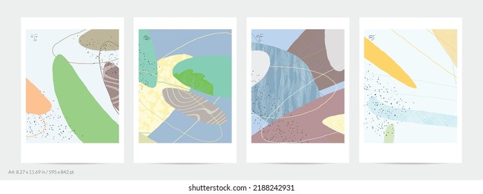 Abstract flyer template with lines and overlapping paint blobs. Contemporary simple composition. Modern art design. Natural color textured with spots and lines. Matte colors.
