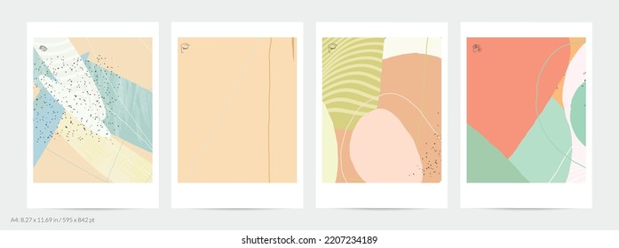 Abstract flyer template with lines and overlapping paint blobs. Contemporary simple composition. Modern art design. Natural color textured with spots and lines. Matte colors.