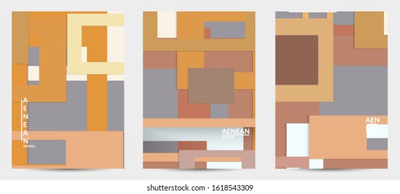 Abstract flyer template with paper cut overlapping geometric shapes. Top view of retro colored vector background objects. Flat lay material design. Artistic geometric pattern. Vector illustration. 