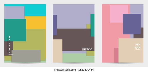 Abstract flyer template with paper cut overlapping geometric shapes. Top view of retro colored vector background objects. Flat lay material design. Artistic geometric pattern. Vector illustration. 