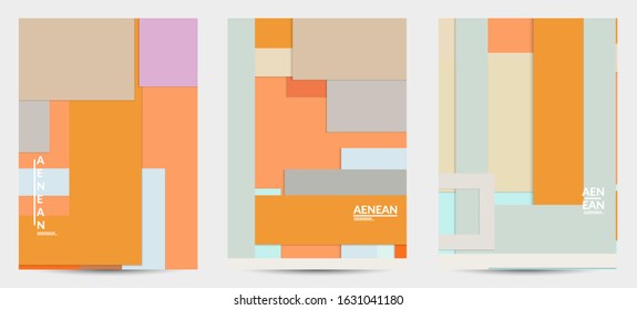 Abstract flyer template with paper cut overlapping geometric shapes. Top view of retro colored vector background objects. Flat lay material design. Artistic geometric pattern. Vector illustration. 