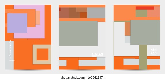 Abstract flyer template with paper cut overlapping geometric shapes. Top view of retro colored vector background objects. Flat lay material design. Artistic geometric pattern. Vector illustration. 