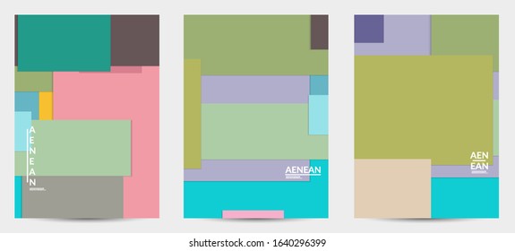 Abstract flyer template with paper cut overlapping geometric shapes. Top view of retro colored vector background objects. Flat lay material design. Artistic geometric pattern. Vector illustration. 