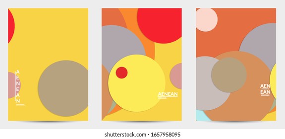 Abstract flyer template with paper cut overlapping geometric shapes. Top view of retro colored vector background objects. Flat lay material design. Artistic geometric pattern. Vector illustration. 