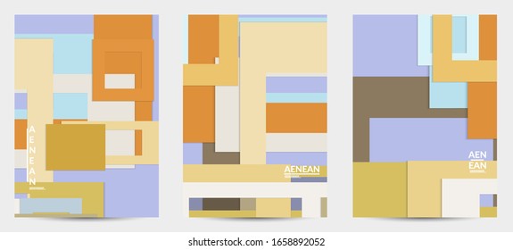 Abstract flyer template with paper cut overlapping geometric shapes. Top view of retro colored vector background objects. Flat lay material design. Artistic geometric pattern. Vector illustration. 