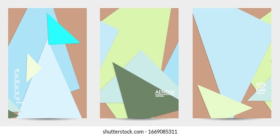 Abstract flyer template with paper cut overlapping geometric shapes. Top view of retro colored vector background objects. Flat lay material design. Artistic geometric pattern. Vector illustration. 