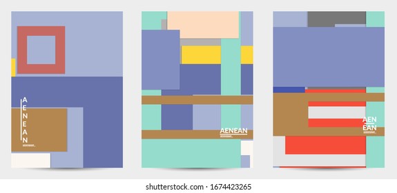 Plantilla de volante abstracta con formas geométricas superpuestas de corte de papel. Vista superior de objetos de fondo vectoriales de color retro. Diseño de material plano. Patrón geométrico artístico. Ilustración vectorial. 