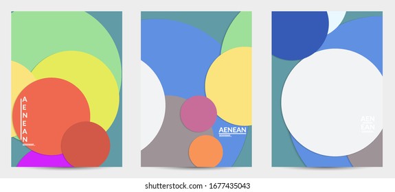 Abstract flyer template with paper cut overlapping geometric shapes. Top view of retro colored vector background objects. Flat lay material design. Artistic geometric pattern. Vector illustration. 