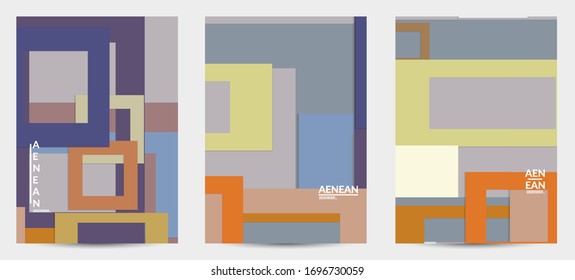 Abstract flyer template with paper cut overlapping geometric shapes. Top view of retro colored vector background objects. Flat lay material design. Artistic geometric pattern. Vector illustration. 
