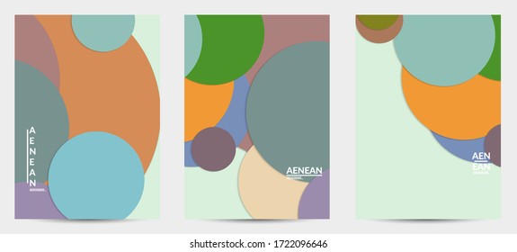 Abstract flyer template with paper cut overlapping geometric shapes. Top view of retro colored vector background objects. Flat lay material design. Artistic geometric pattern. Vector illustration. 
