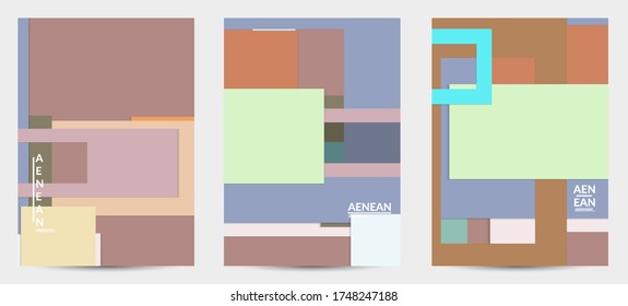 Abstract flyer template with paper cut overlapping geometric shapes. Top view of retro colored vector background objects. Flat lay material design. Artistic geometric pattern. Vector illustration. 