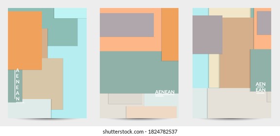 Abstract flyer template with paper cut overlapping geometric shapes. Top view of retro colored vector background objects. Flat lay material design. Artistic geometric pattern. Vector illustration. 