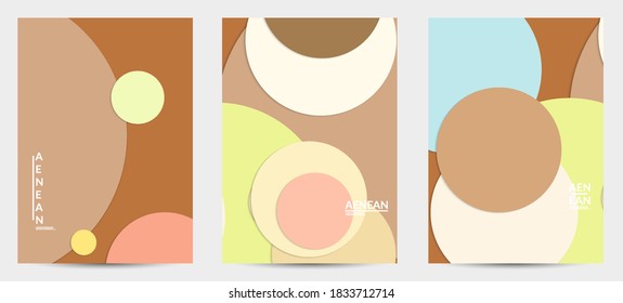 Abstract flyer template with paper cut overlapping geometric shapes. Top view of retro colored vector background objects. Flat lay material design. Artistic geometric pattern. Vector illustration. 