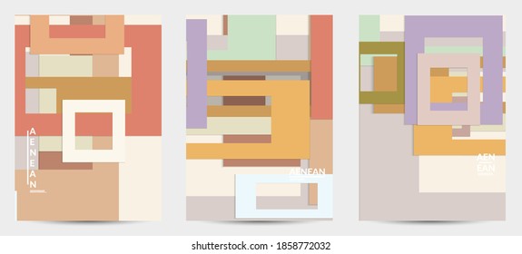 Plantilla de volante abstracta con formas geométricas superpuestas de corte de papel. Vista superior de los objetos de fondo vectoriales retro. Diseño de material liso y plano. Patrón geométrico artístico. Ilustración vectorial. 